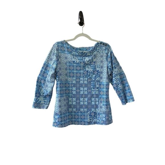 J.McLaughlin Wavesong Signature Tee Medallion Lane Top Blue White Women's Large - Picture 1 of 6